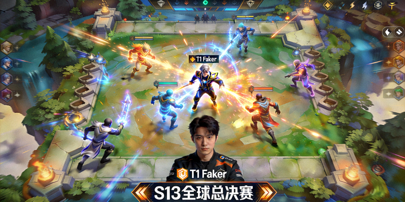 英雄联盟S13全球总决赛精彩团战瞬间 - T1战队Faker操作画面